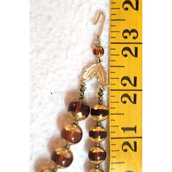 Vintage Signed Japan Electroplated Edge Amber Beaded Necklace Lucite 2 Strand - Picture 6 of 7